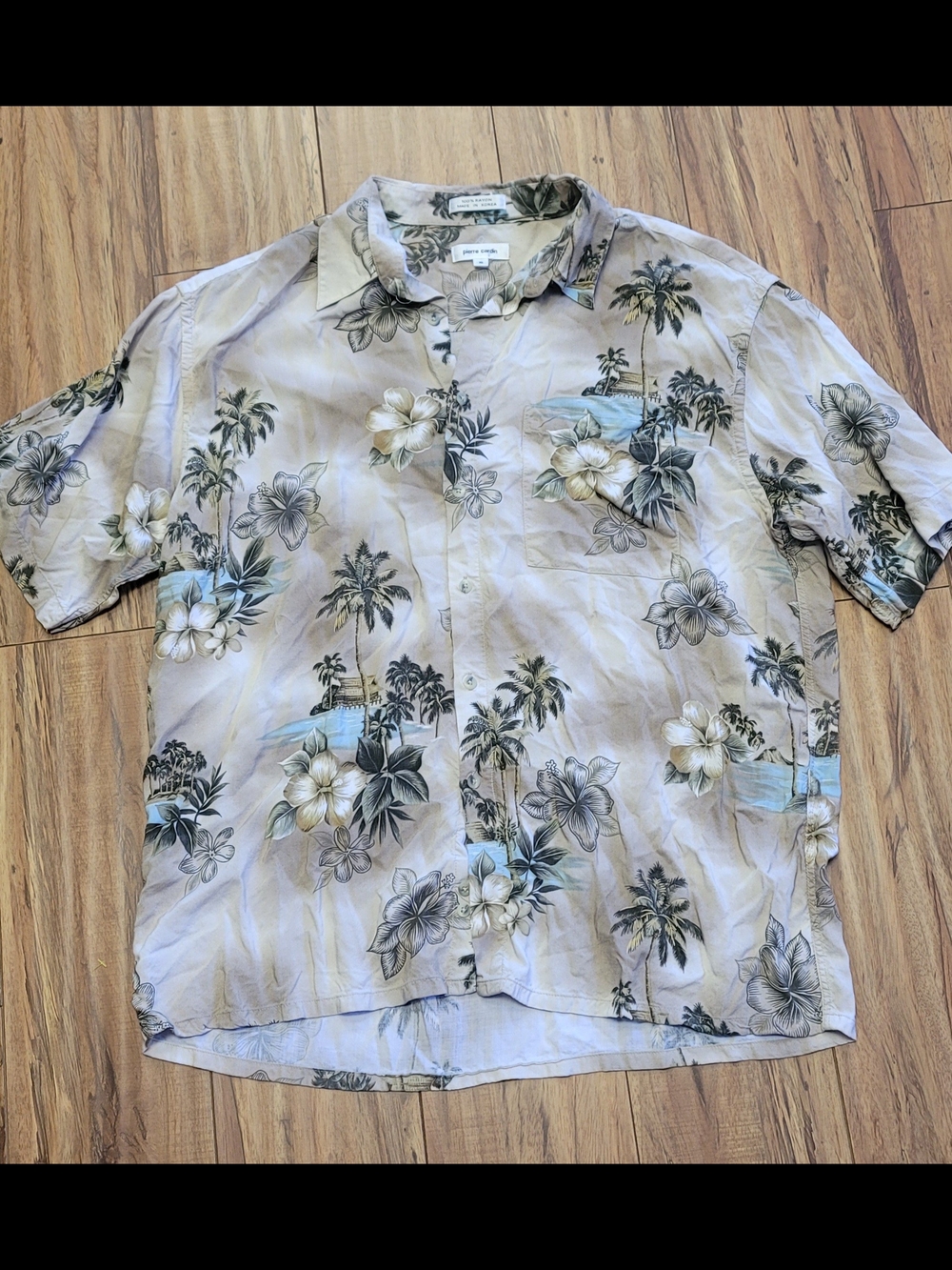 Pierre Cardin Beige Floral Hawaiian Button-Down Shirt